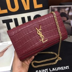 YSL Croco Classic 24cm Chain Bag Burgundy Gold