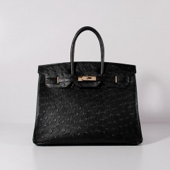 Hermes Birkin 35cm Ostrich Leather Bag Black Gold