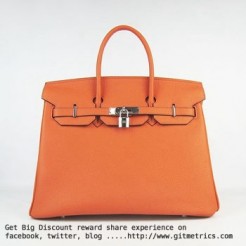 Hermes Birkin 35cm cattle skin vein Handbags orange silver