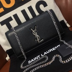 YSL Caviar Leather 24cm Chain Bag Black Silver