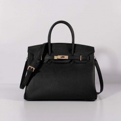 Hermes 30cm Birkin Bag Togo Leather with Strap Black Gold