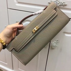 Hermes Kelly Cut 31cm Epsom Leather Clutch Elephant Grey