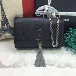 YSL Tassel Chain Bag 22cm Caviar Leather Black Silver