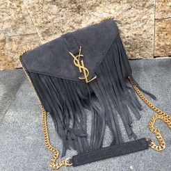 YSL Suede Leather Tassel 22cm Bag Grey