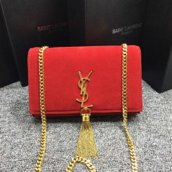YSL Tassel Chain Bag 22cm Suede Leather Red