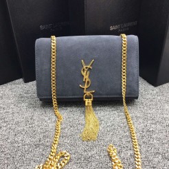 YSL Tassel Chain Bag 22cm Suede Leather Grey