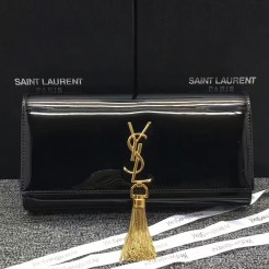 YSL Patent Leather Tassel Clutch 27cm Black