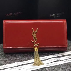 YSL Patent Leather Tassel Clutch 27cm Red