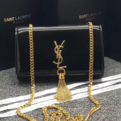 YSL Tassel Chain Bag 22cm Patent Leather Black