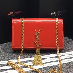 YSL Tassel Chain Bag 22cm Patent Leather Red