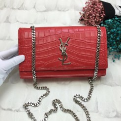 YSL Monogram Chain Bag 24cm Croco Red Silver