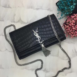 YSL Tassel Chain Bag 24cm Croco Black Silver