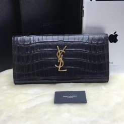 YSL Clutch 27cm Croco Leather Black Gold