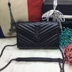 YSL Envelope Bag Caviar Leather Black Gunmetal Chain 23cm