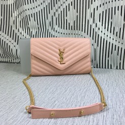 YSL Envelope Chain Bag Caviar Leather Pink 23cm