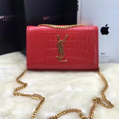 YSL Monogram Chain Bag 22cm Croco Red Gold