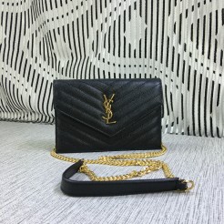 YSL Small Envelope Chain Bag Caviar Leather Black 19cm