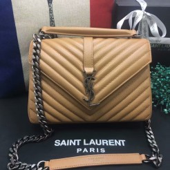 YSL Top Handle Shoulder Bag 24cm Apricot Silver