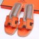 Hermes Women Flats Hollow H Leather Slippers Orange Size 35-41